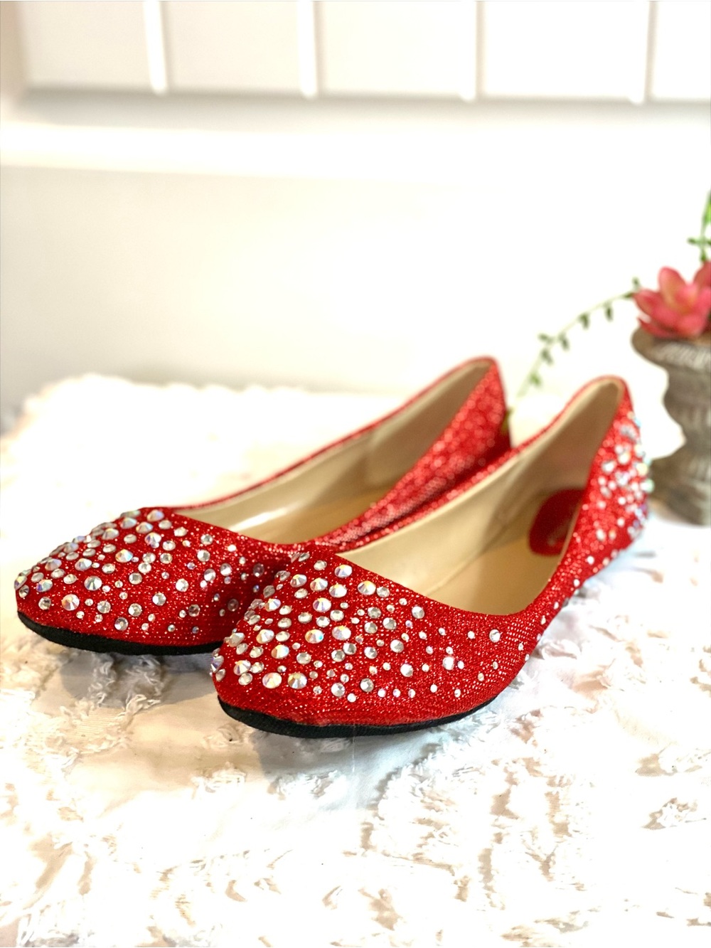 Forever Link Red Crystal-Embellished Women's Ballet Flats